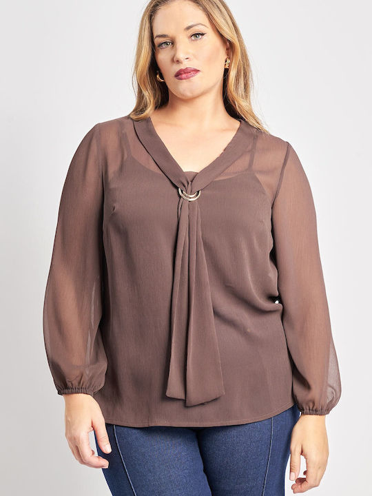 Bluza Damă Mânecă Lungă Maro