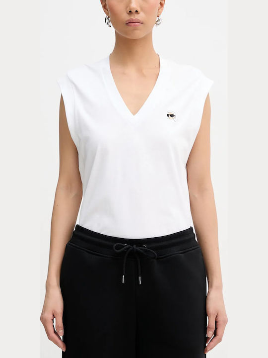 Ikon Women's Cotton Top with V-Neck White