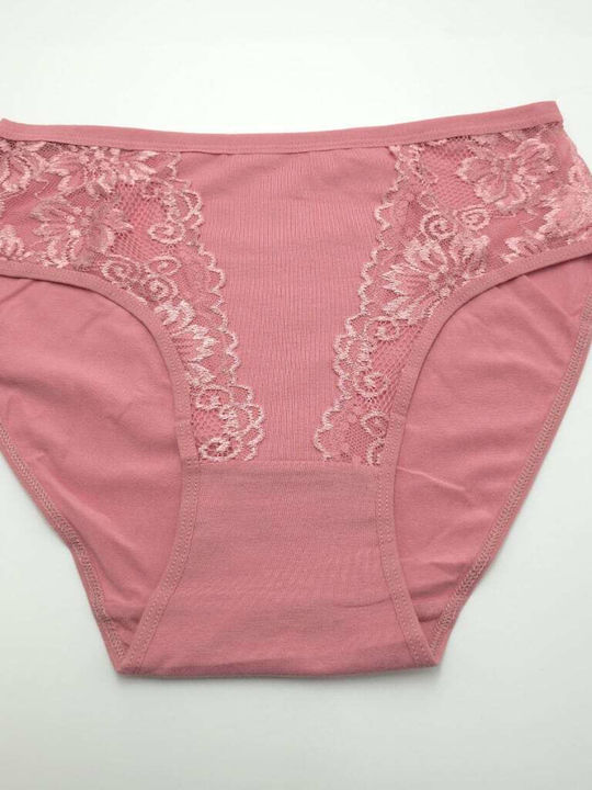 Cotton Women's Briefs with Lace Pink