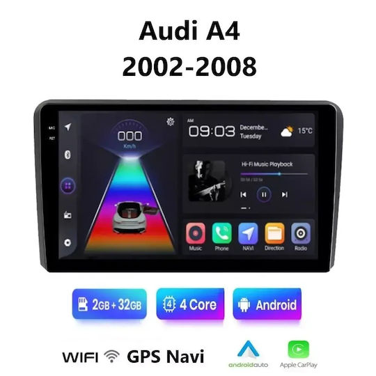 Ηχοσύστημα Αυτοκινήτου για Audi A4 2002-2008 (Bluetooth/USB/WiFi/GPS/Apple-Carplay/Android-Auto) με Οθόνη Αφής 9"