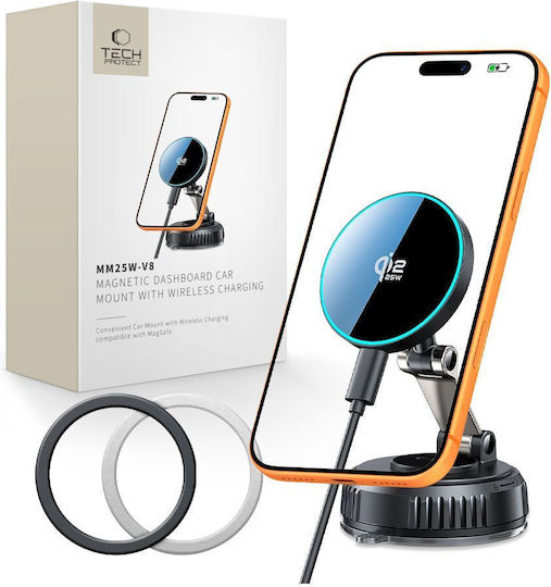 Tech-Protect MM25W-V8 Car Mobile Mount with Magnet and Wireless Charging MagSafe Black