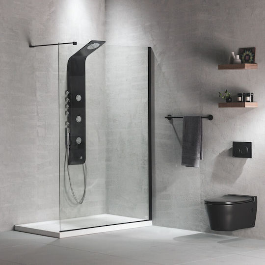 Devon Iwis Walk-in Σταθερό Πλαϊνό Ντουζιέρας 37-39x200cm Clear Glass Black Matt
