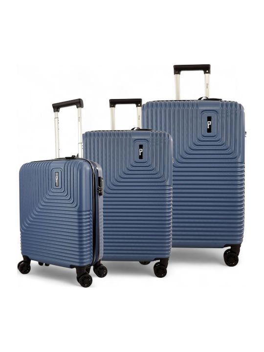 Rain Hard Blue Travel Suitcases with 4 Wheels Set of 3 Pieces