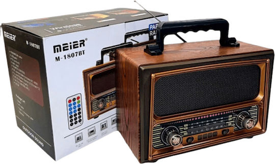 Meier M-1807BT Retro Επιτραπέζιο Ραδιόφωνο Μπαταρίας με Bluetooth και USB Καφέ