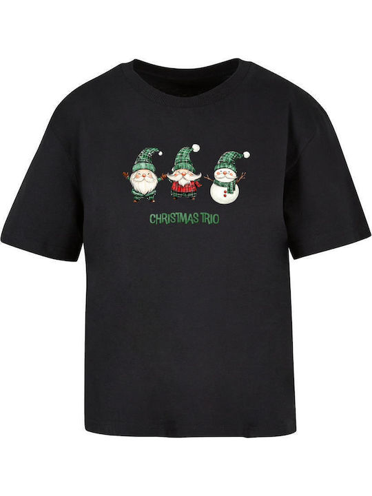 Ladies Christmas Santa Trio T-shirt Black