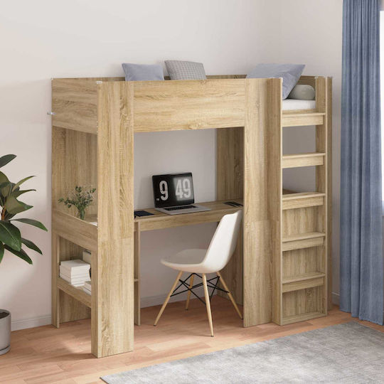 Kids Bed Bunk Single with Desk Beige for Mattress 100x200cm