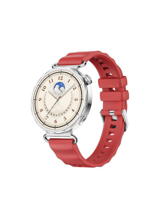 Monochrome Silicone Strap Huawei Watch GT 6 41mm GT 5 41mm GT 4 41mm Silver Buckle Red