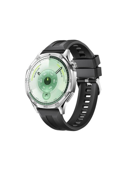 Curea Silicon Argintie Cataramă Huawei Watch Gt 6 46mm Negru