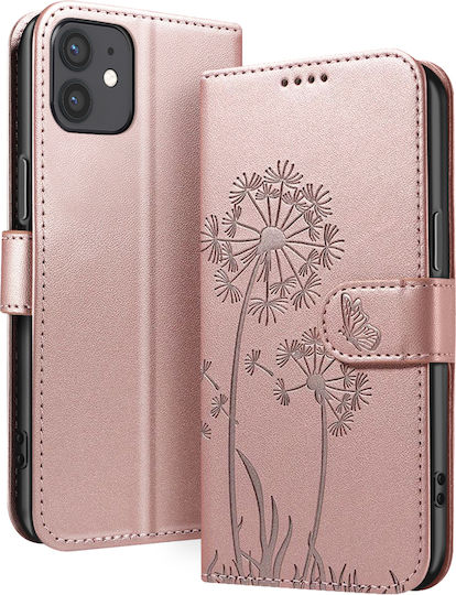 Zanaé Brieftasche Hülle iPhone 12 12 Pro Premium Design Blumen Schmetterling Rose Gold