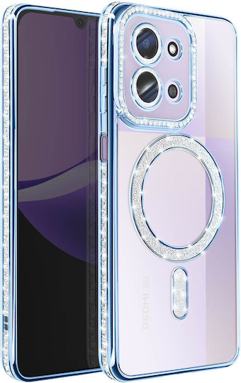 Avizar Case Redmi 15c Compatible Magsafe Rhinestone Border Blue