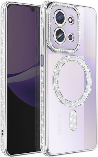 Avizar Case Redmi 15c Compatible Magsafe Rhinestone Border Silver