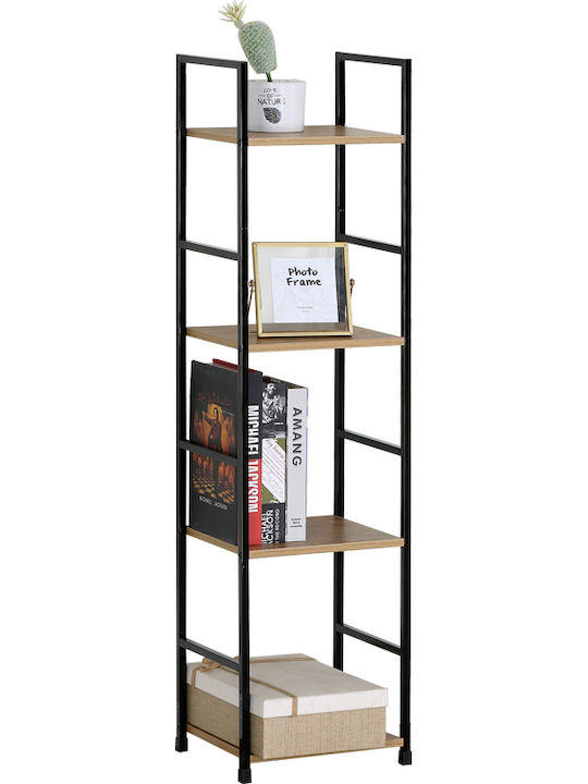 Bookcase Artemis-30112 Oak 4 Shelves 29.1x23.5x112cm Black Metal Frame