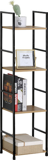 Bookcase Artemis-30112 Oak 4 Shelves 29.1x23.5x112cm Black Metal Frame