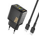Dudao GaN с USB-A порт и USB-C порт и кабел USB-C - USB-C 25W Power Delivery Черен (A26TCEU)