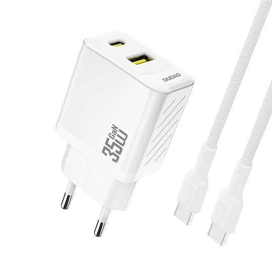 Dudao Charger with Built-in Cable GaN with USB-A Port and USB-C Port USB-C - USB-C 35W Power Delivery Whites (A27MaxCEU)