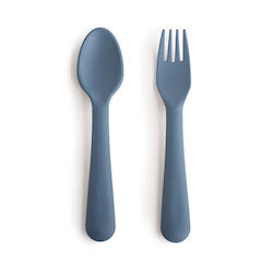 Mushie Baby Set with Fork & Spoon from Plastic Blue 2 Pieces
