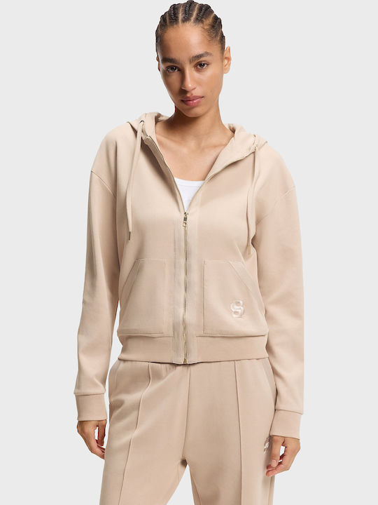 Women's Sweatshirt Cardigan Hooded Light Salmon