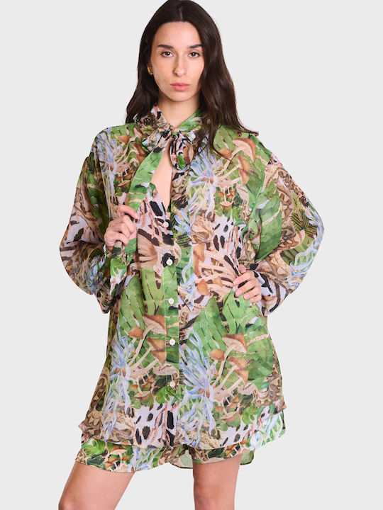 Collectiva Noir Women's Long Sleeve Shirt Leopard Print
