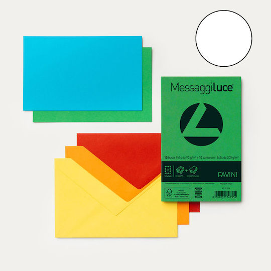 Favini 10 Envelopes 90g/m2 + 10 Cards 200g/m2 Messaggi White 01 9x14 C9