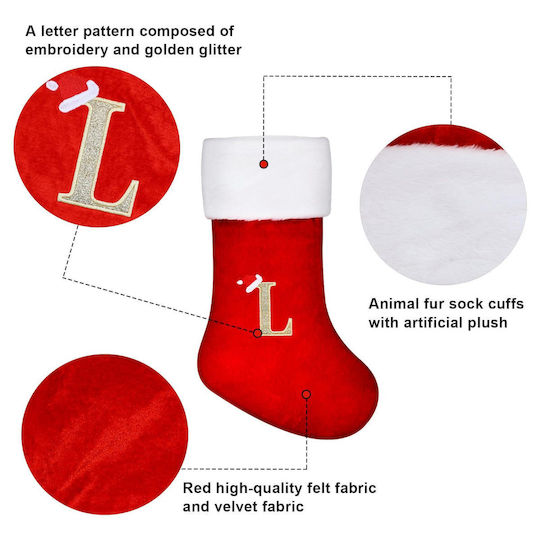Large Red Christmas Decorative Sock 45 Cm Letter M