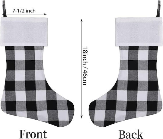 Set 6 Christmas Plaid Socks 46cm Black White