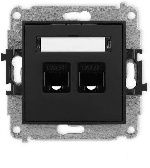 Механизъм За Двойна Компютърна Контактна Кутия 2xRJ45 Cat 5e 8-Пинов Мат Черен 12igk-2