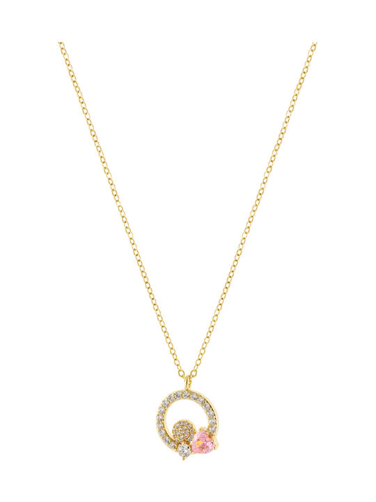 Loisir Necklace with design Heart from Pink Gold Plated Silver with Zircon
