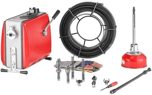 Șarpe Electric Profesional Pentru Curățarea Țevilor 6 Capete De Tăiere 500 W 1 X 20 M X 16 Mm Cablu Spirală Diametru Țevi 50-110 Mm