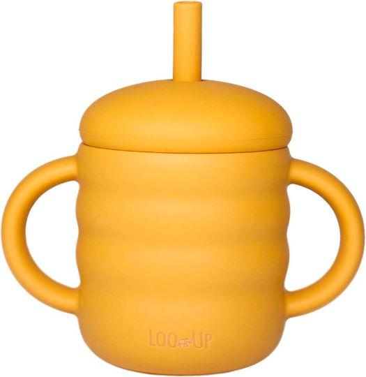 Loo Up Baby Cup with Handles and Straw made of Silicone Yellow 160ml