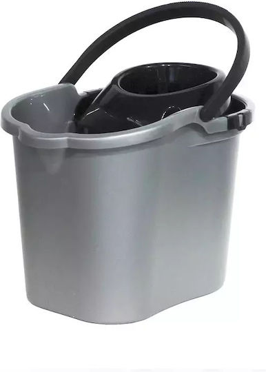 Mop Bucket with Squeezer Plastic Household Oval Bucket Capacity 16lt Silver