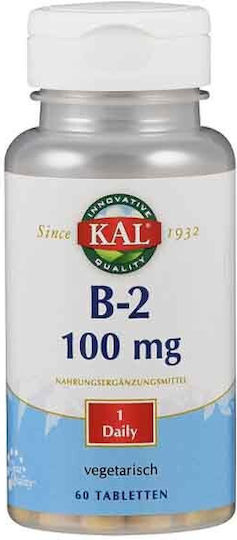 Kal Vitamin B2 Vitamina pentru Sănătatea Sistemului Nervos 100mg 60 Tablete
