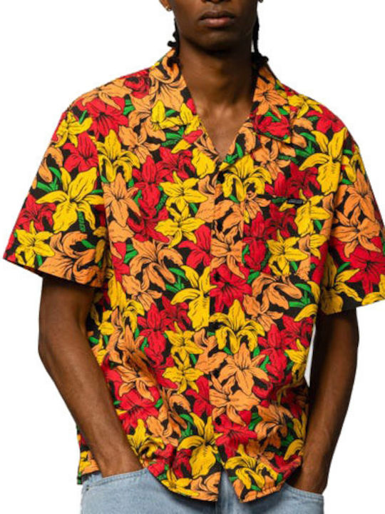 Short-sleeved Cotton Shirt Floral Red Multi