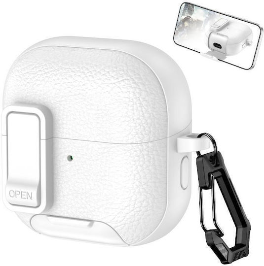 Huawei Freeclip 2 Leder Hülle Für Bluetooth-Ohrhörer Mit Haken Weiß