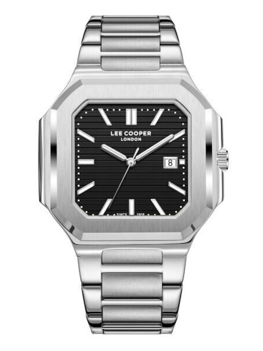 Lee Cooper Ceas Barbatesc 46mm Cu Baterie Cu Brățară Metalică Argintie