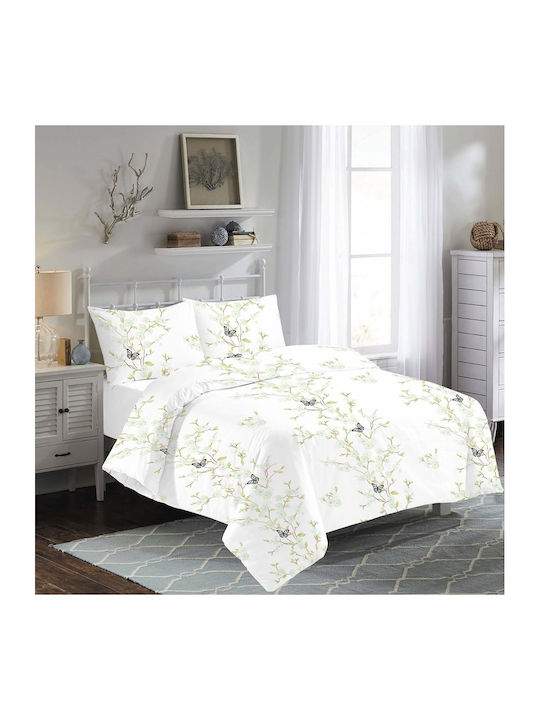 DeLuxe Pucioasa Set Husă de Pilotă Bumbac Dublă cu 2 Fețe de Pernă & 1 Cearsaf 200x220 Alb
