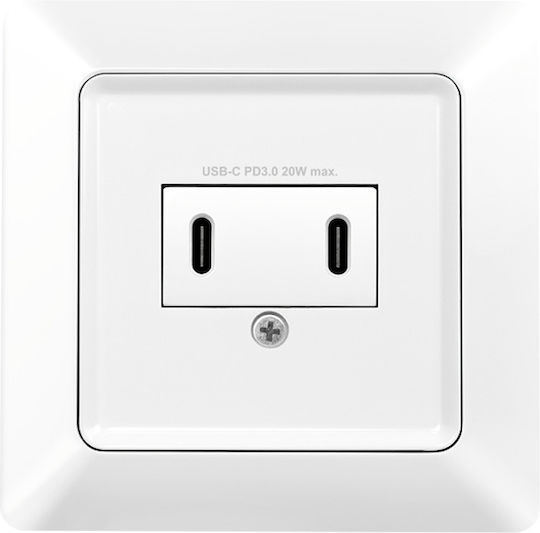 LogiLink Χωνευτή Πρίζα με 2 Θύρες USB Λευκή