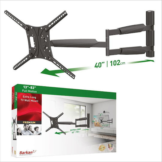 Barkan BM443XL Βάση Τηλεόρασης Τοίχου με Βραχίονα έως 86" και 50kg Μαύρο