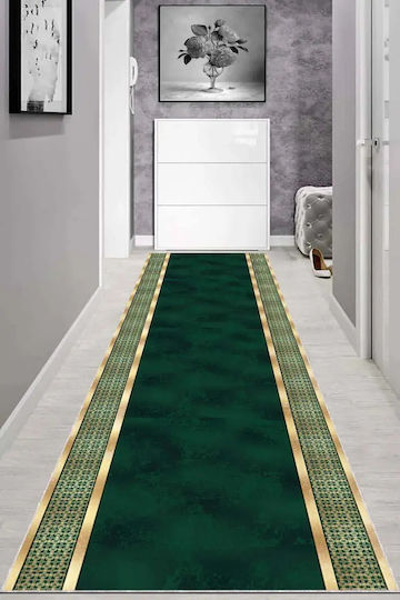 Grüner Wohnzimmer Teppich Klassisches Gold Dekoratives Muster 100x300 cm