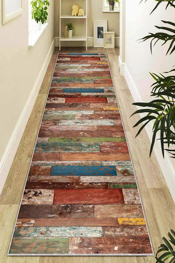 Mehrfarbiger Flur Teppich Holzdesign Rustikaler Stil 100x300 cm