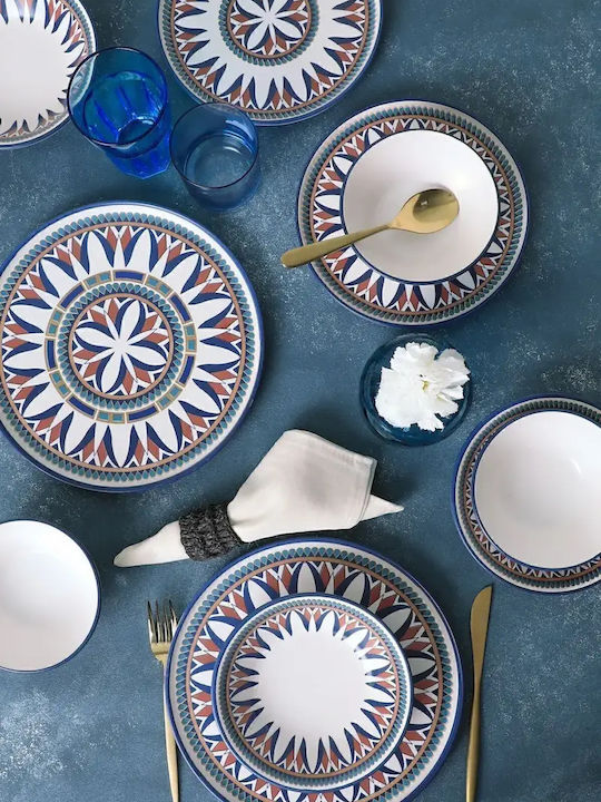 Dinnerware Set 24 Pieces 6 Persons Blue Pattern 28 × 28 Cm