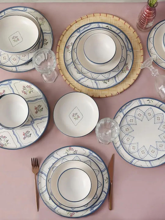 Elegant White-Blue Dinnerware Set 24 Pieces 6 Persons 28x28cm