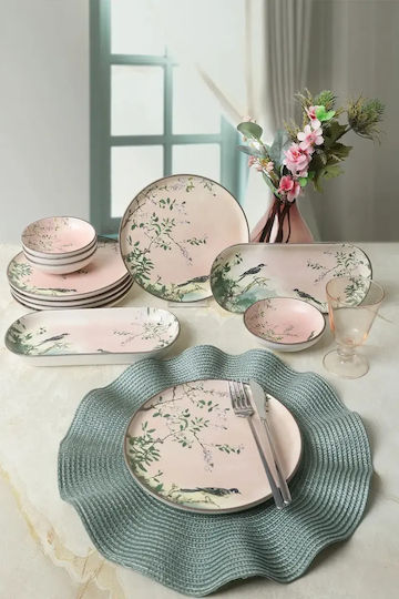 Pink Woods Breakfast Set 12 Pieces 6 Persons Pink Floral 26 × 26 Cm