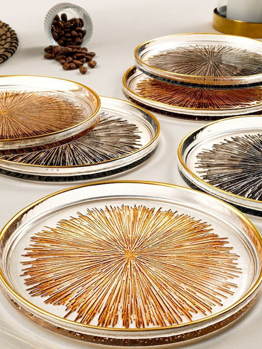 Set of 6 Glass Dinnerware Pieces with Gold Details 16x16cm