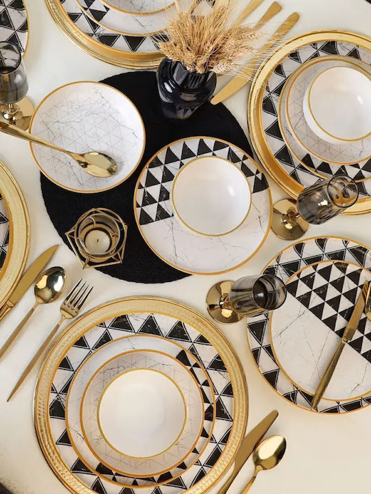 Trigon Dinnerware Set Black White Gold Details 27 X 27cm