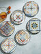 Set of 6 Porcelain Serving Plates with Tile Pattern 20x20cm