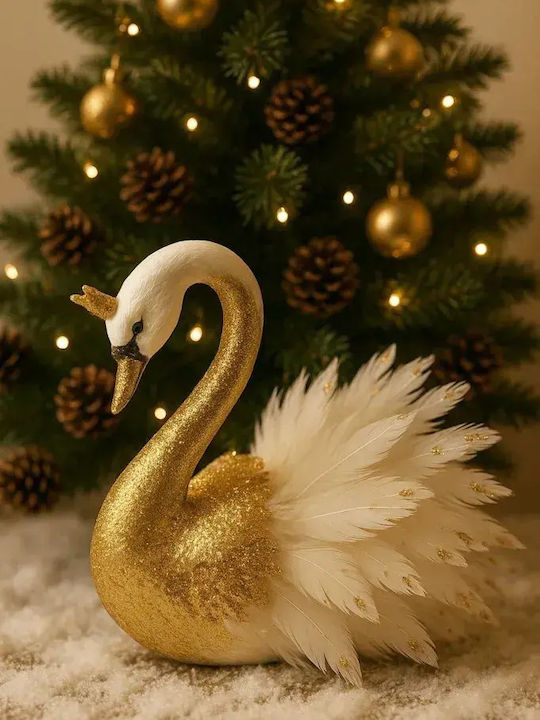 Weihnachtsfigur Goldener Schwan mit Goldenen Flügeln Gold Farbe 22x10x25cm