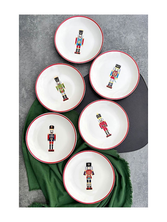 Set of 6 Christmas Porcelain Plates Red Korsounas 21x21cm