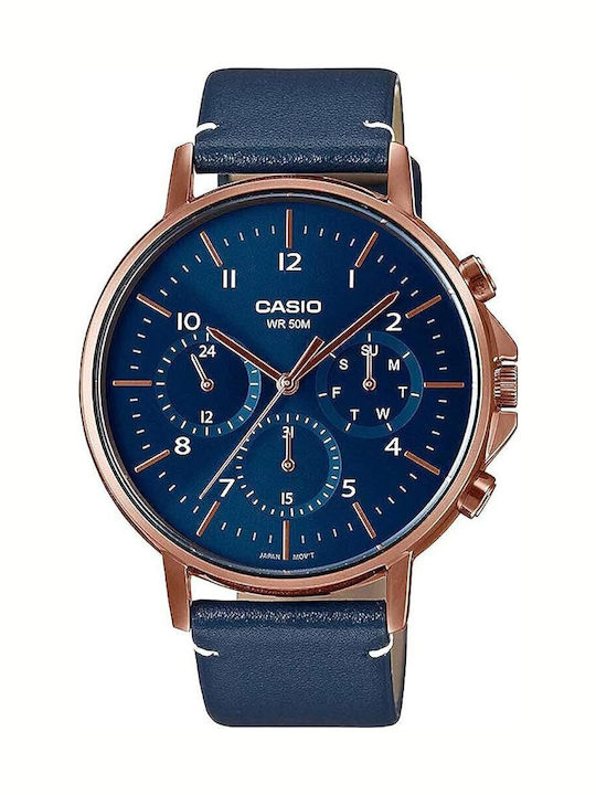 Casio Ανδρικό Ρολόι 40mm Μπαταρίας με Μπλε Δερμ...