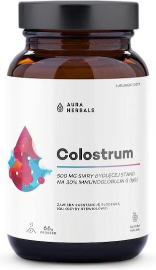 Aura Herbals Colostrum 500mg Nahrungsergänzungsmittel für die Stärkung des Immunsystems 66g Himbeere