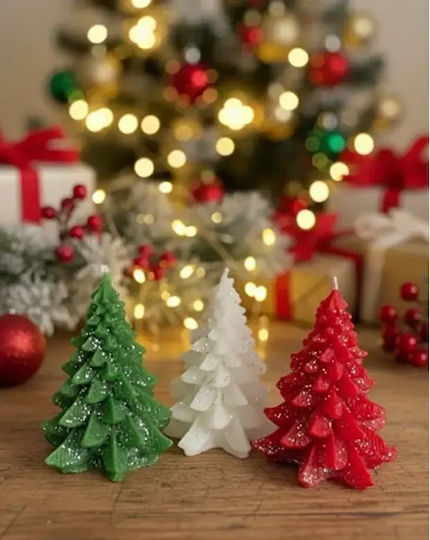 Set of 3 Christmas Candles Fir Scent & Glitter Multicolour 8x7cm
